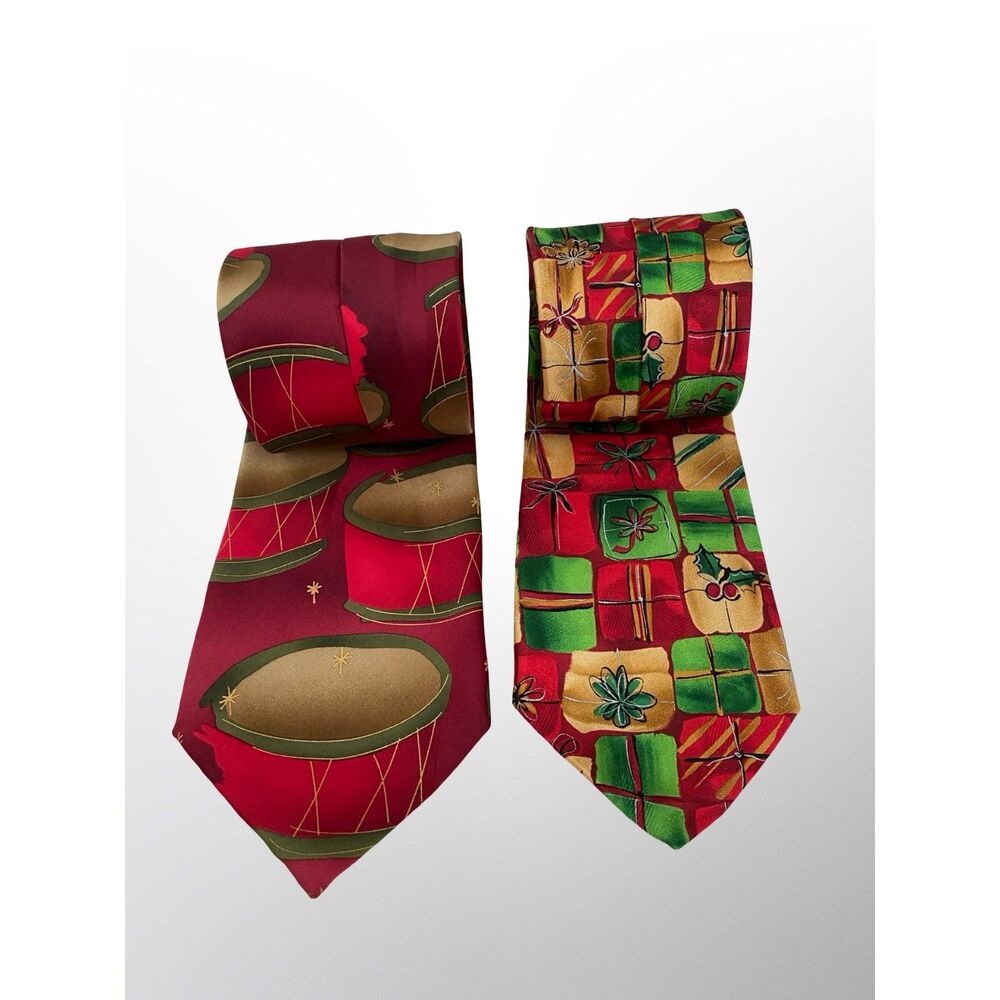 Lot 2 Jerry Garcia Silk Christmas Ties Grateful Dead Holiday Drums Presents VTG